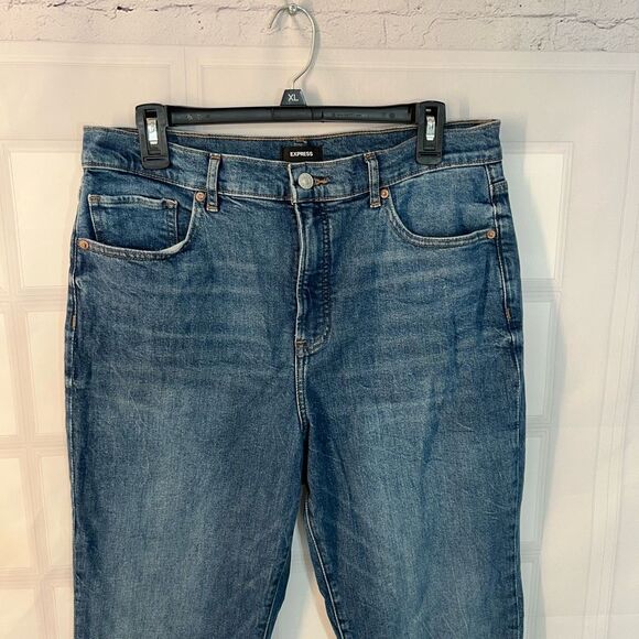 Express Blue Whiskered High Waisted 90's Bootcut Cotton Blended Jeans Size 12 - Picture 4 of 11